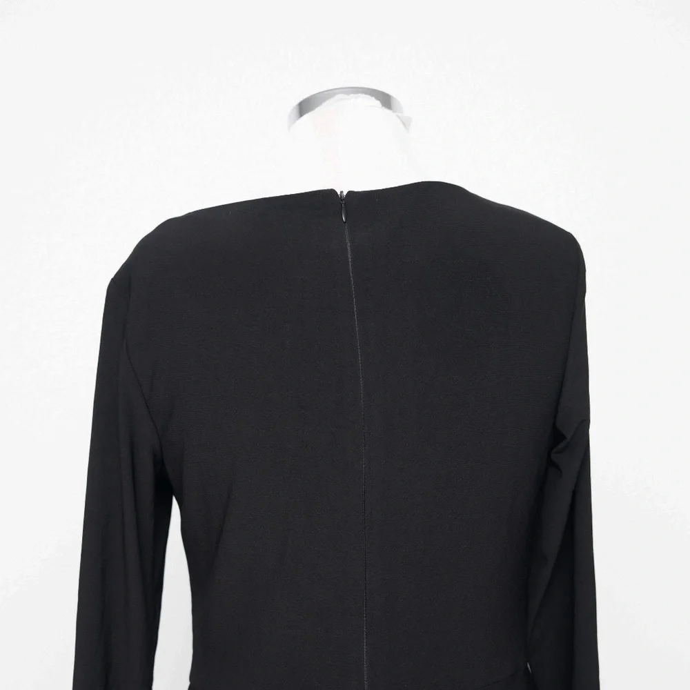 Xscape - Long Sleeve Stretchy V-neck Ruffle Dress - Picture 12 of 14